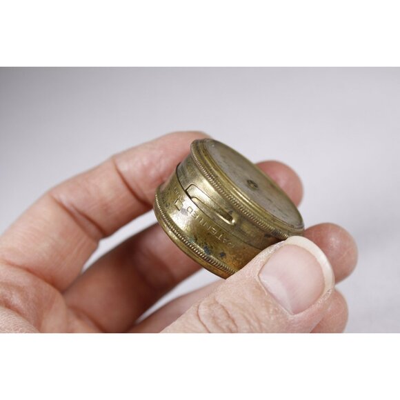 Antique American Waltham Watch Co. brass box, watch parts storage box, flat ring - Picture 9 of 10